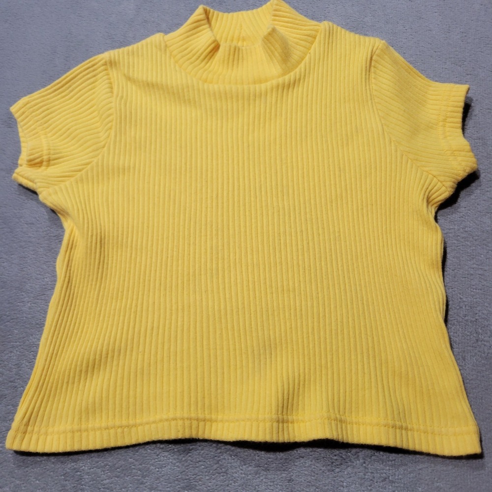 One Step Up Top Girls Size 4 Yellow Ribbed Mock Neck Short Sleeve Casual Basic